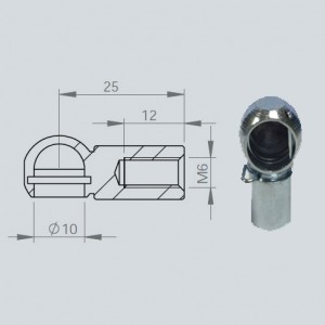 Cage à rotule diamètre 10 (chape M6-Acier-25mm) Cage à rotule diamètre 10 (chape M6-Acier-25mm)